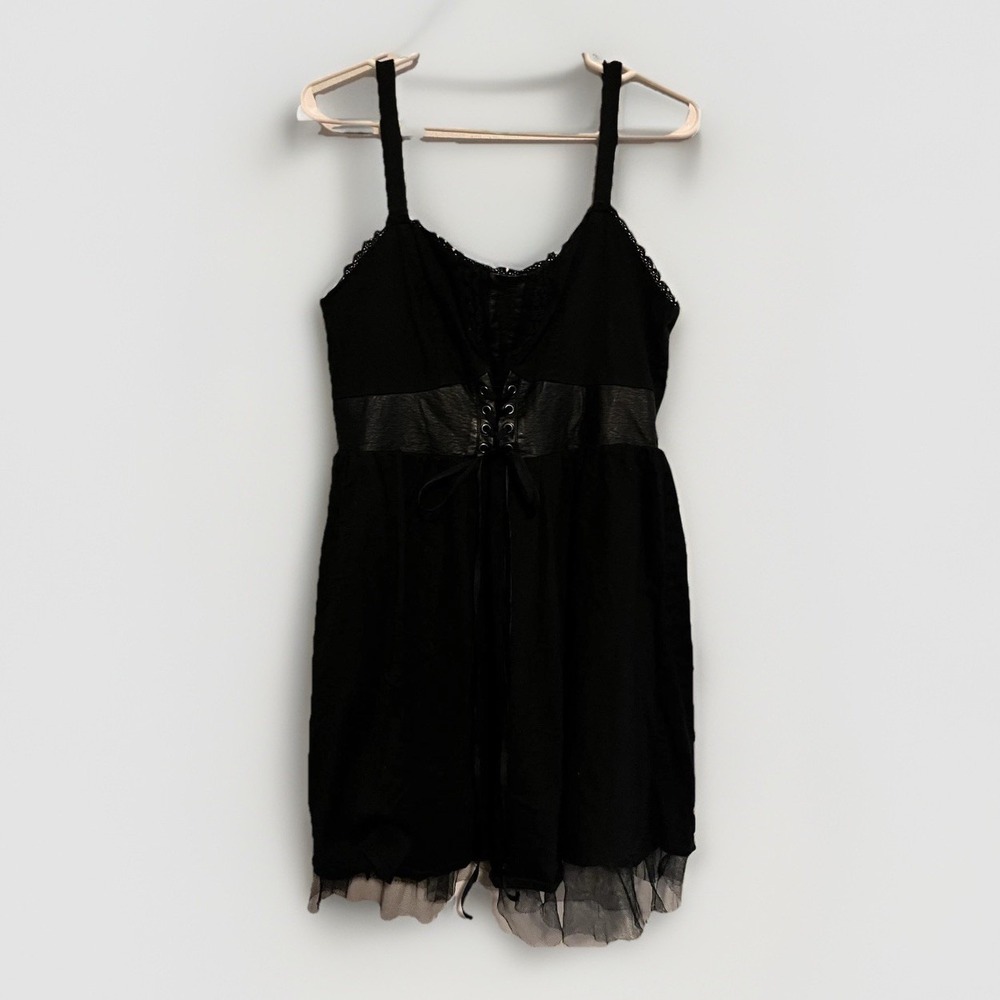 Hot Topic Dress Womens XL Black Gothic Corset Tulle Hem V Neck Lace Trim